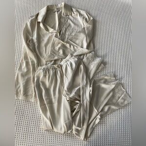 Abercrombie & Fitch cream long sleeve pajama set with lace trim